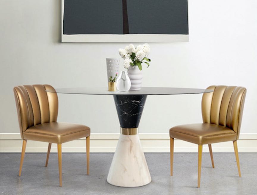 pedestal table will make a small eating area feel larger